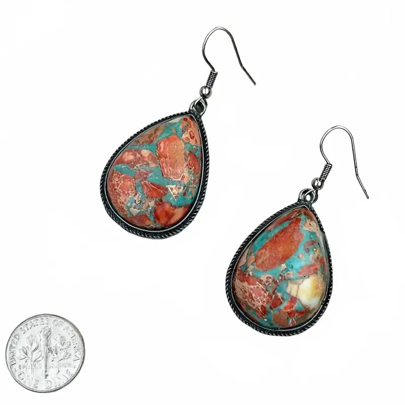Women's Oyster Copper Teardrop Earrings In Turquoise 1