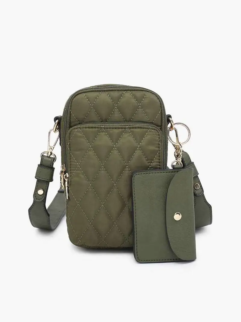 Women's Parker Quilted 3 Compartment Crossbody Bag With Pouch In Olive 1