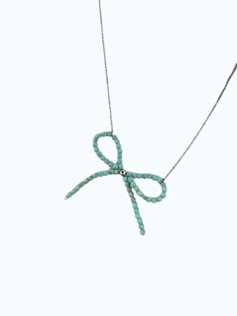 Women's Pearl Bow Beaded Necklace In Teal Navajo 1