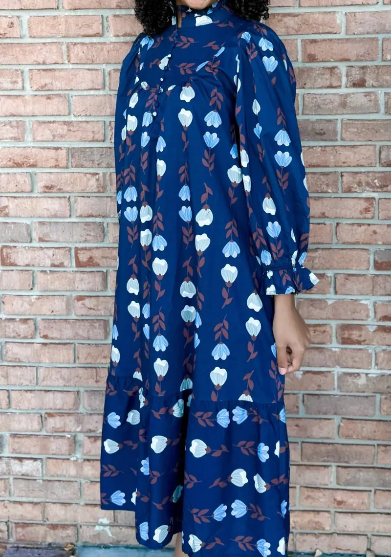 Women's Petal Whisper Midi Dress In Navy, Brown, Light Blue 1