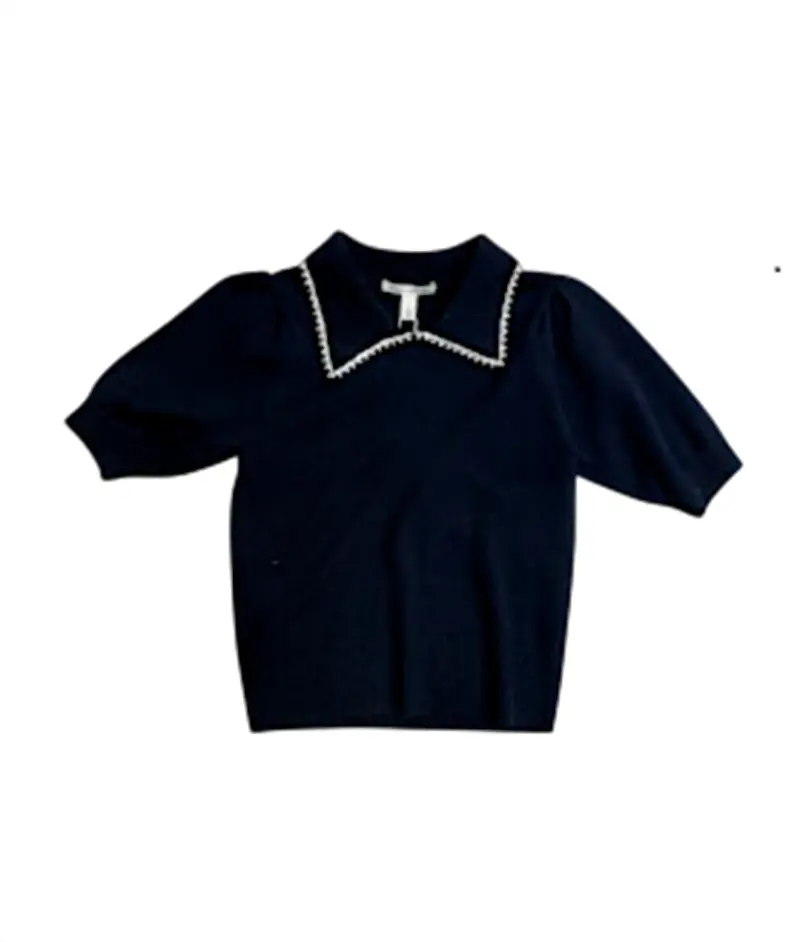 Women's Peter Pan Collar Knit Top In Navy 1