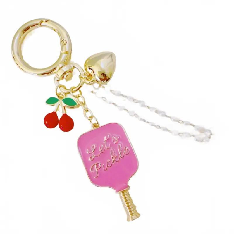 Women's Pickleball Cherry Bag Charm And Keychain In Gold Pink 1