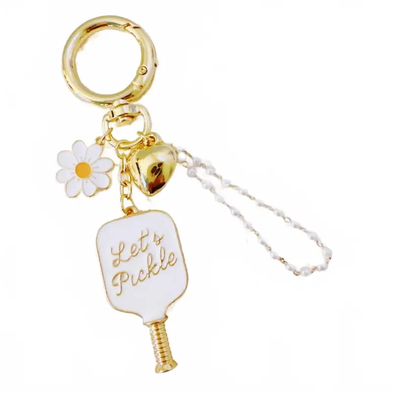Women's Pickleball Daisy Bag Charm And Keychain In Gold White 1