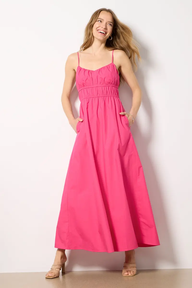 Women's Poplin Ruched Maxi Dress 1