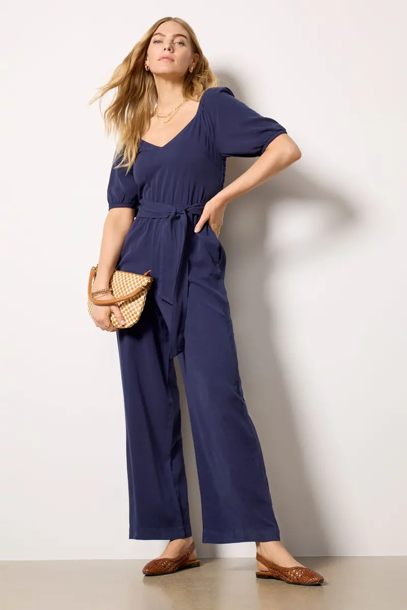 Women's Puff Sleeve Belt Tie Jumpsuit 1