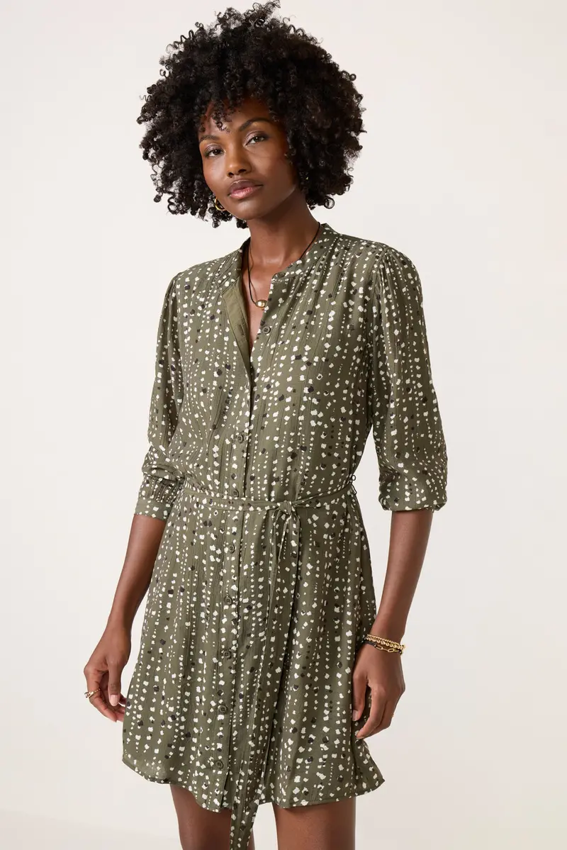 Women's Puff Sleeve Belted Shirt Dress 1