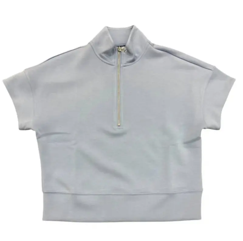 Women's Quarter Zip Top With Extended Sleeve In Sky Blue 1