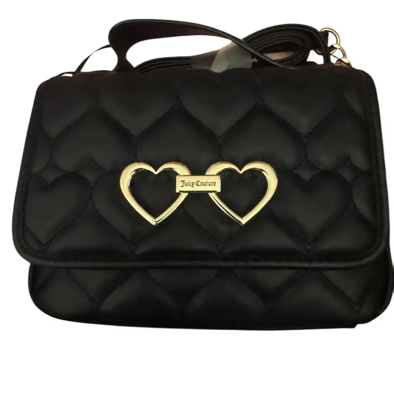 Women's Quilted Crossbody Bag With Heart Detail In Black 1