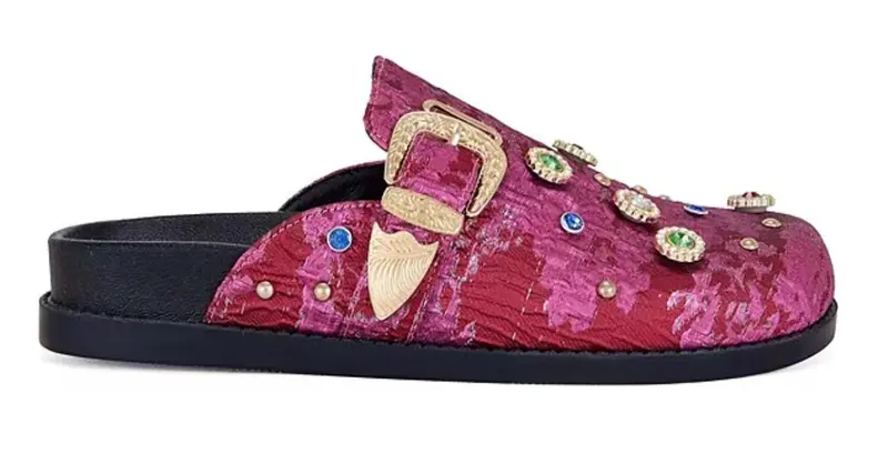 Women's Quinby Brocade Buckle Strap Mules Clog In Red 1