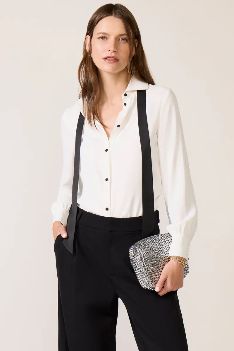 Women's Quinn Crepe Satin Bow Shirt 1