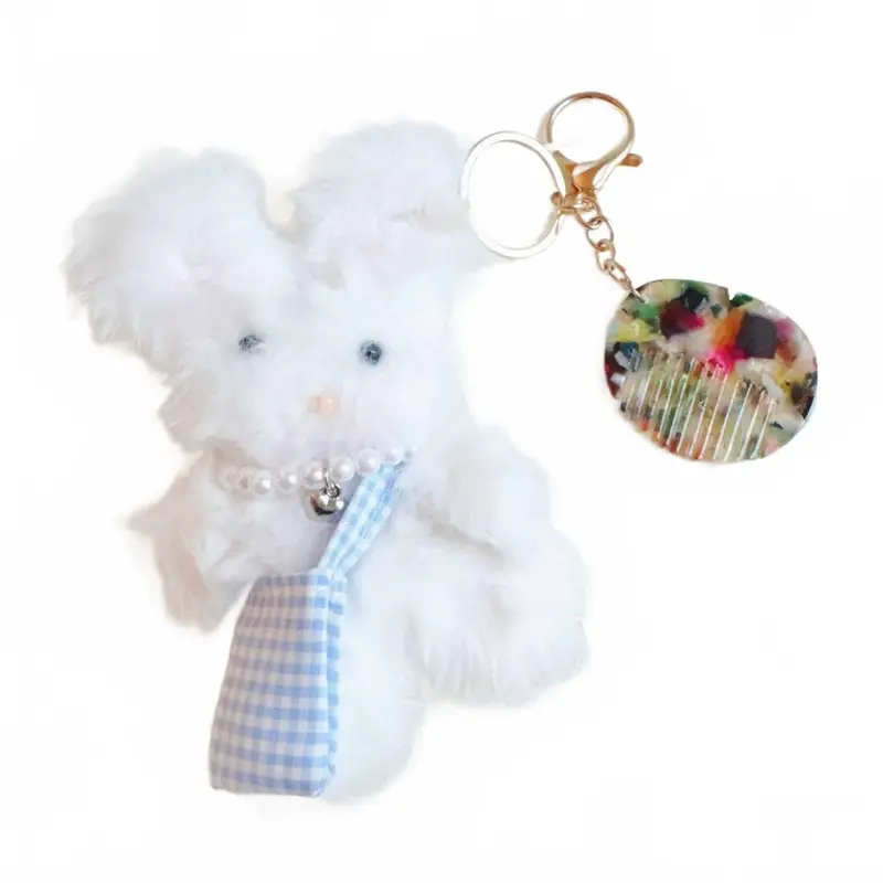 Women's Rabbit Bag Charm And Keychain In White Bunny 1