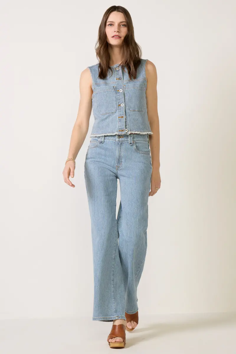 Women's Railroad Stripe Wide Leg Jean 1