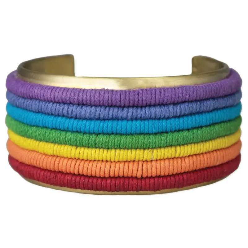 Women's Rainbow Cord Stripe Cuff Bracelet In Gold 1