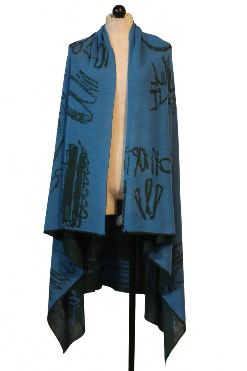 Women's Reversible Abstract Print Stole Wrap In Green/Aqua 1