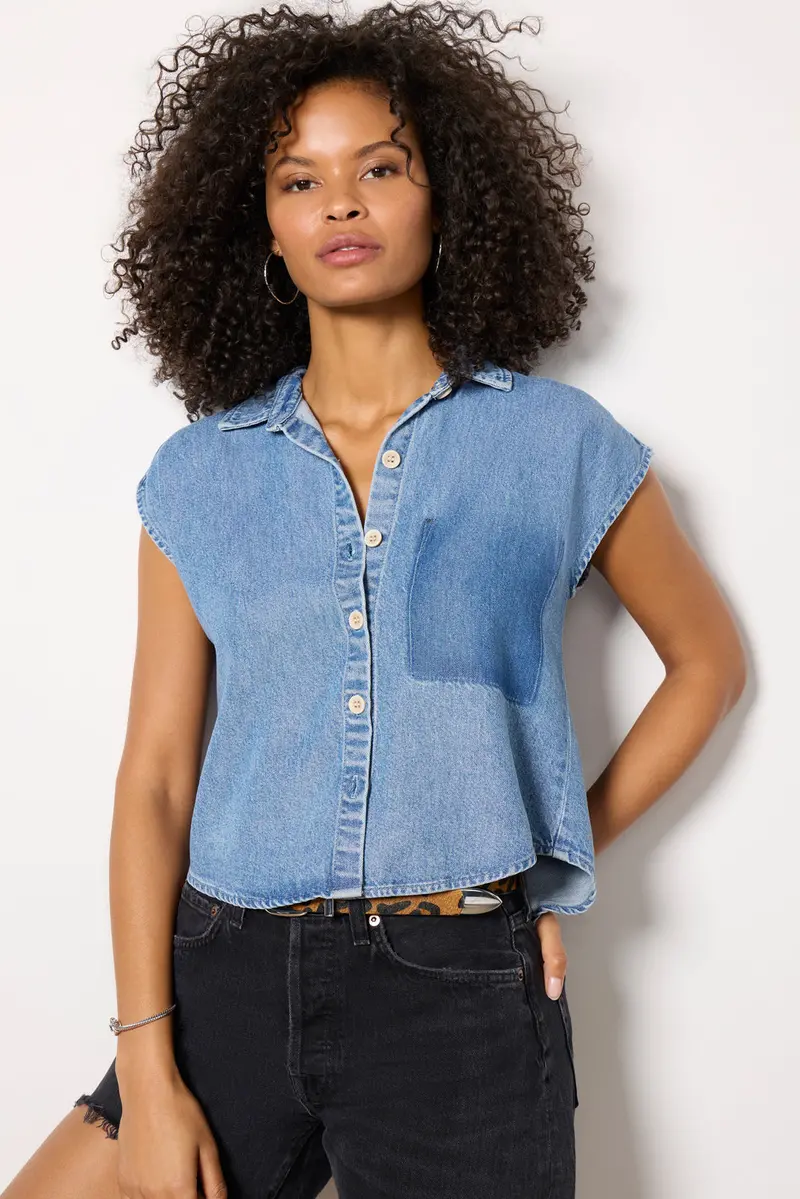 Women's Reworked Denim Short Sleeve Shirt 1