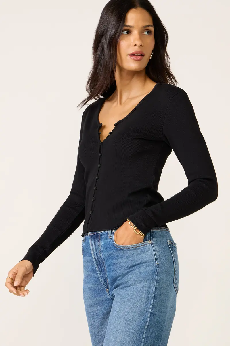 Women's Ribbed Button Up Top 1