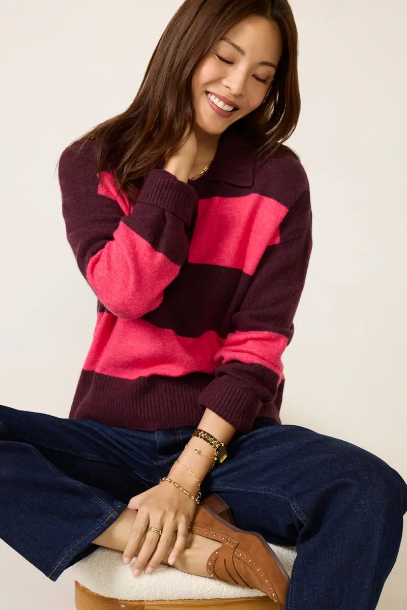 Women's Roslyn Rugby Stripe Sweater Top 1