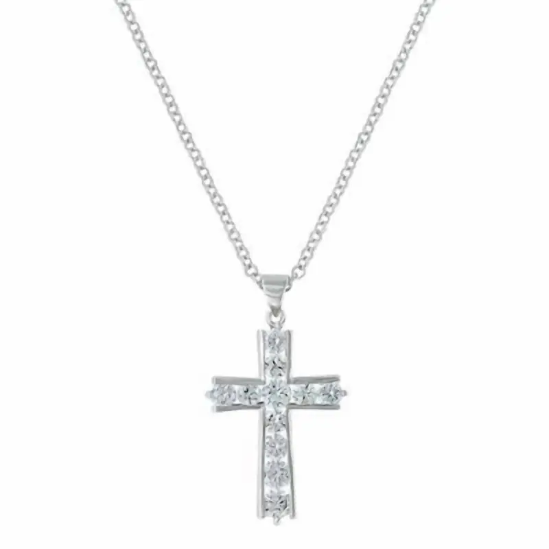 Women's Round Brilliance Cross Necklace In Silver 1