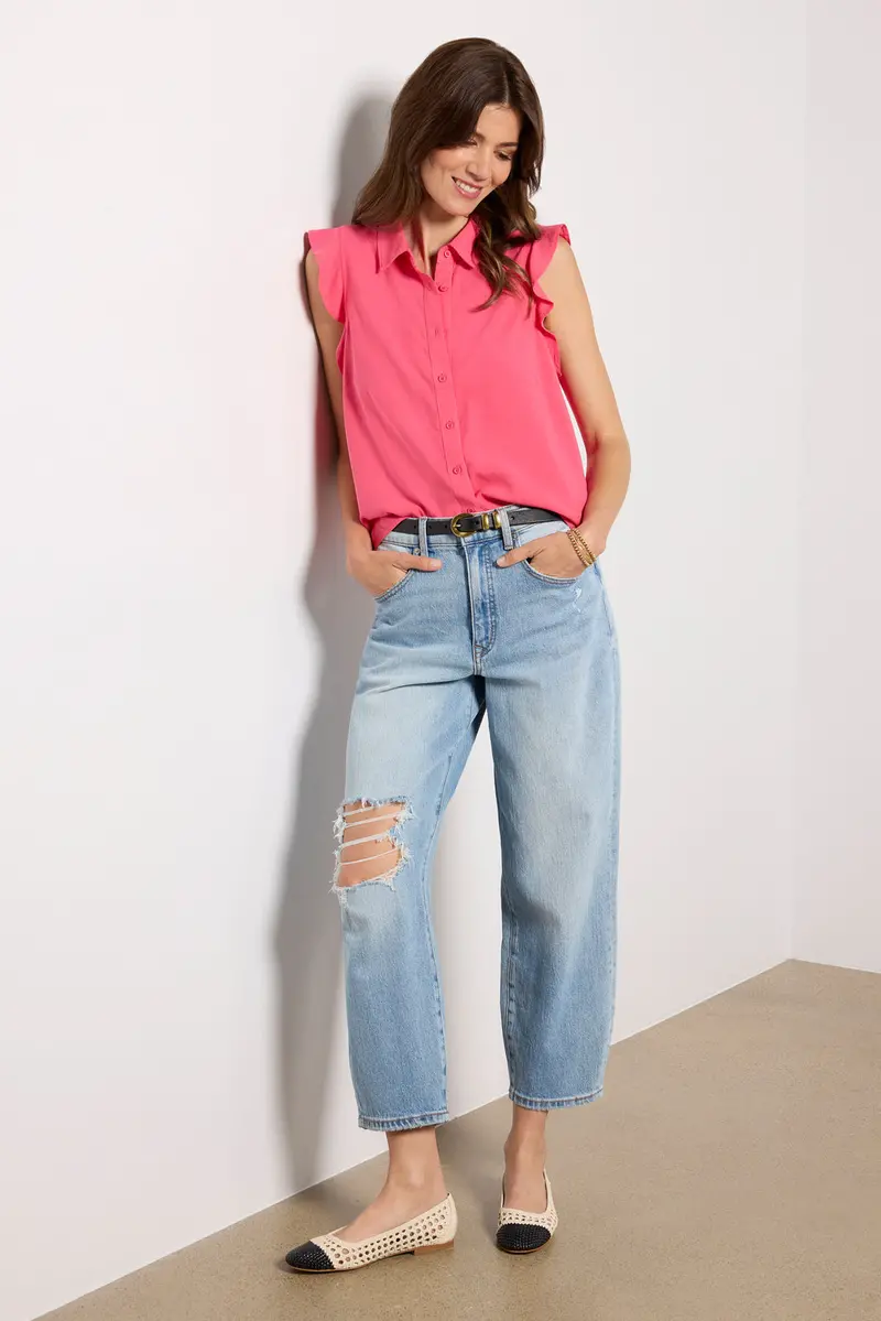 Women's Ruffle Button Down Shirt 1