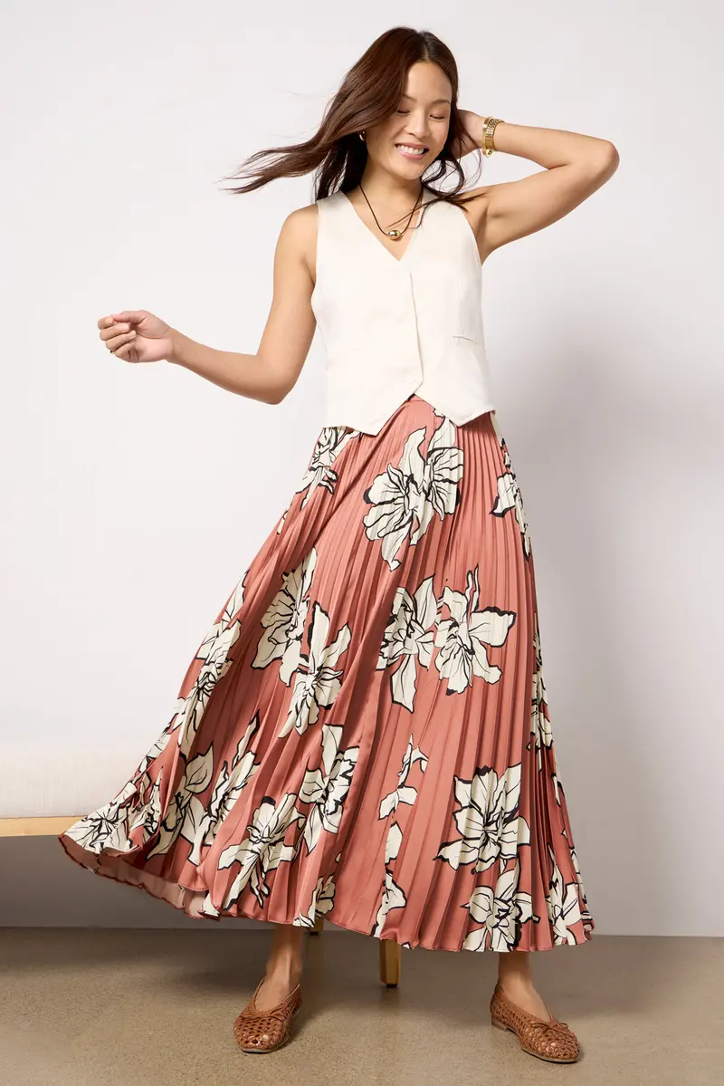 Women's Satin Pleated Midi Skirt 1