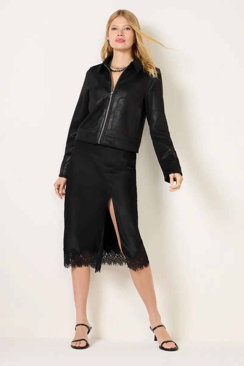 Women's Satin Skirt W Lace 3