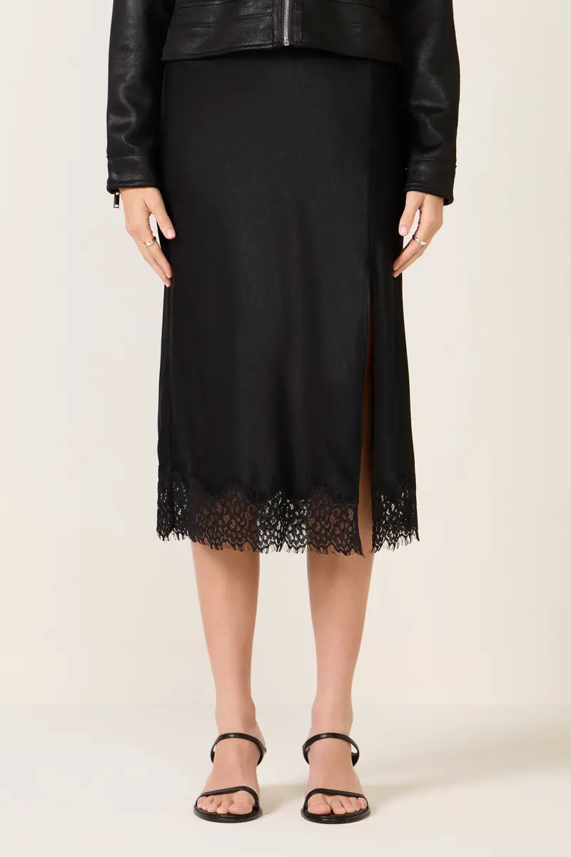 Women's Satin Skirt W Lace 5