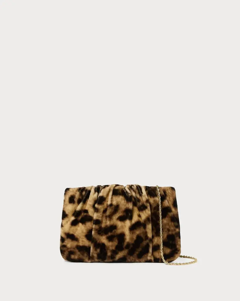 Women's Serena Gathered Velvet Clutch In Leopard 1