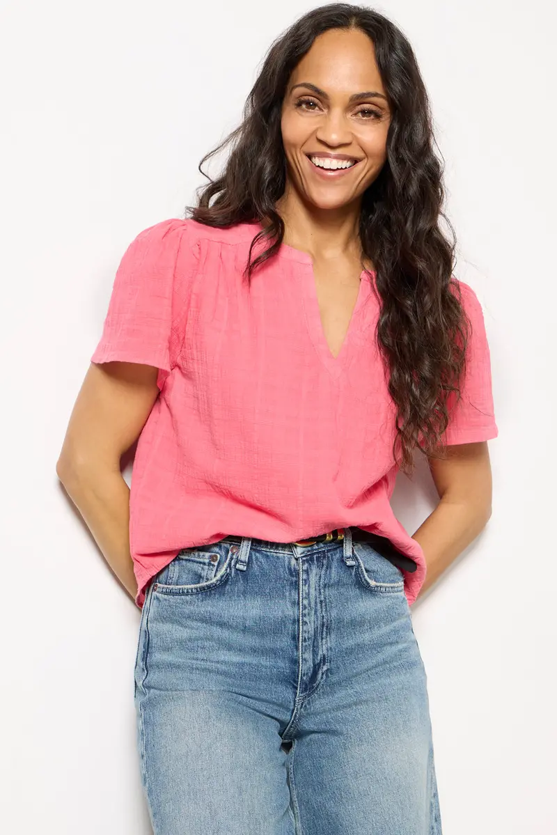 Women's Shelby Textured Split Neck Top 1