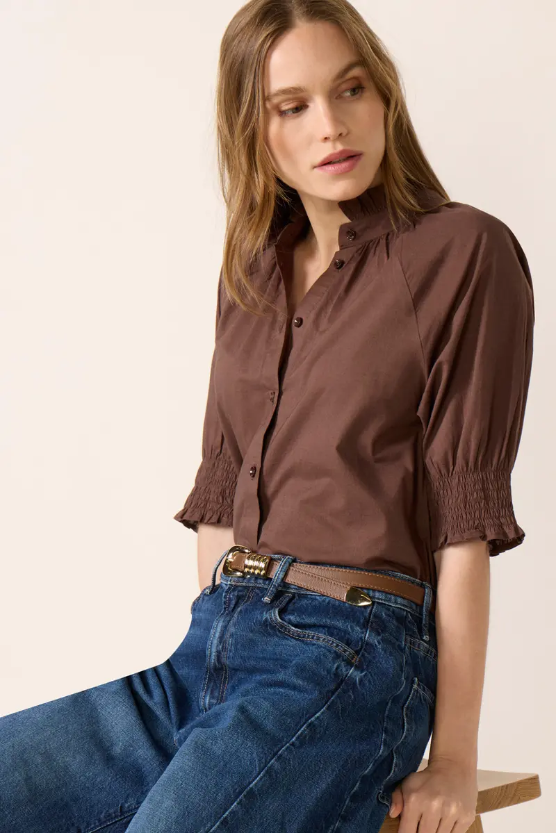 Women's Short Sleeve Ruffle Neck Shirt 1