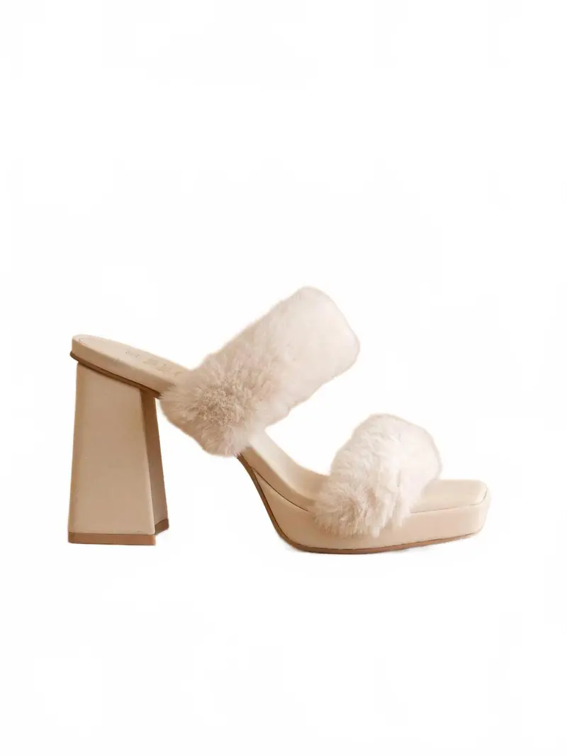 Women's Simone Fuzzy Banded Platform Party Heel In Light Grey 1