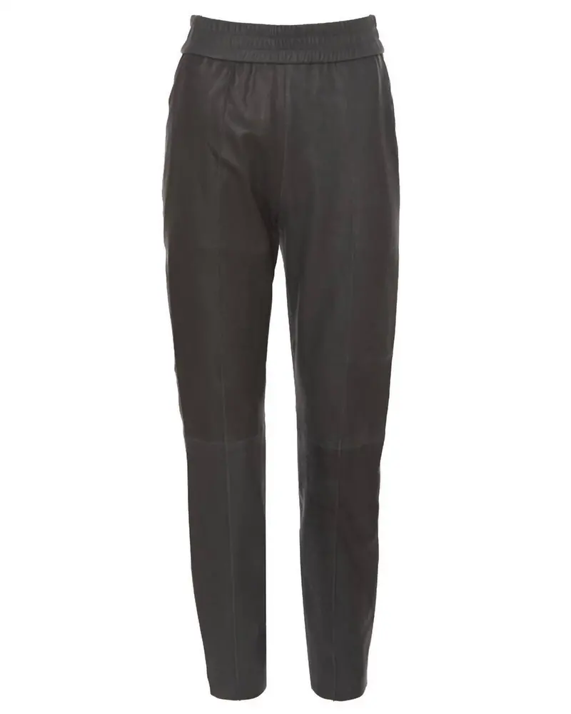 Women's Slim Leather Jogger In Anthracite 1