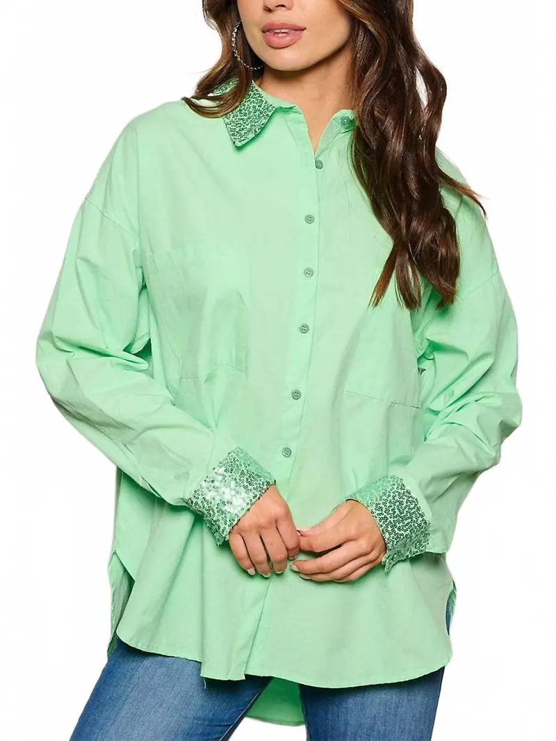 Women's Smile Sequin Patch Shirt In Apple Green 1