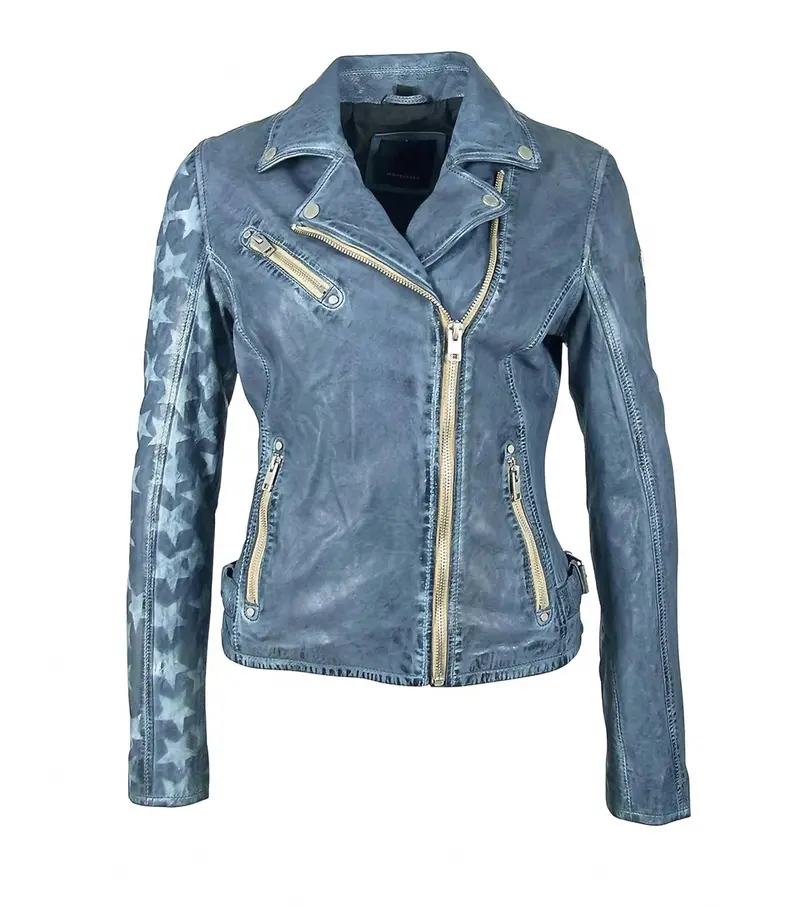 Women's Sofia Star Rf Leather Jacket In Sky Blue 1