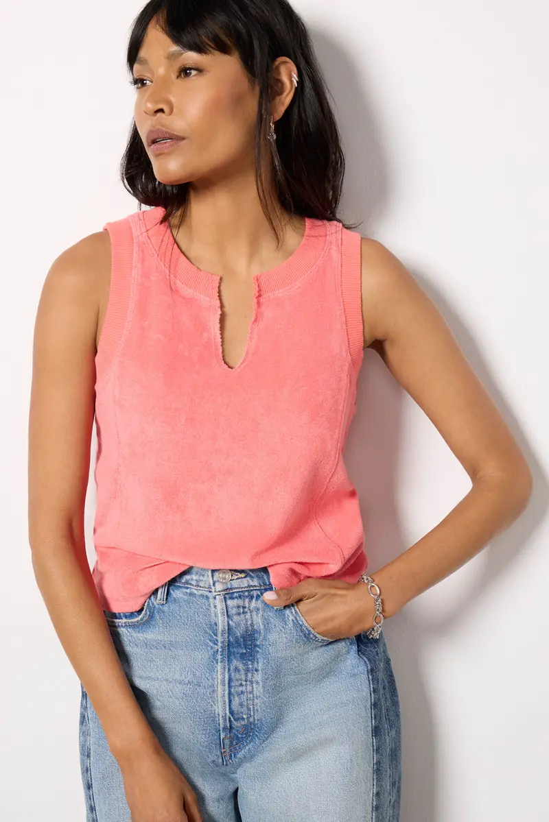 Women's Split Neck Terry Tank Top 1