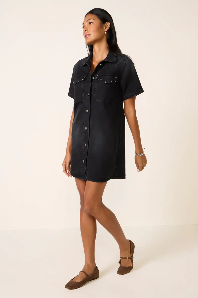 Women's Ss Studded Denim Dress 1
