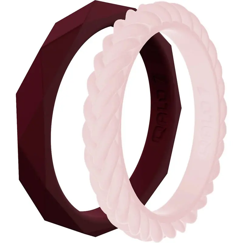 Women's Stackable Silicone Wedding Ring Set In Maroon Blush 1