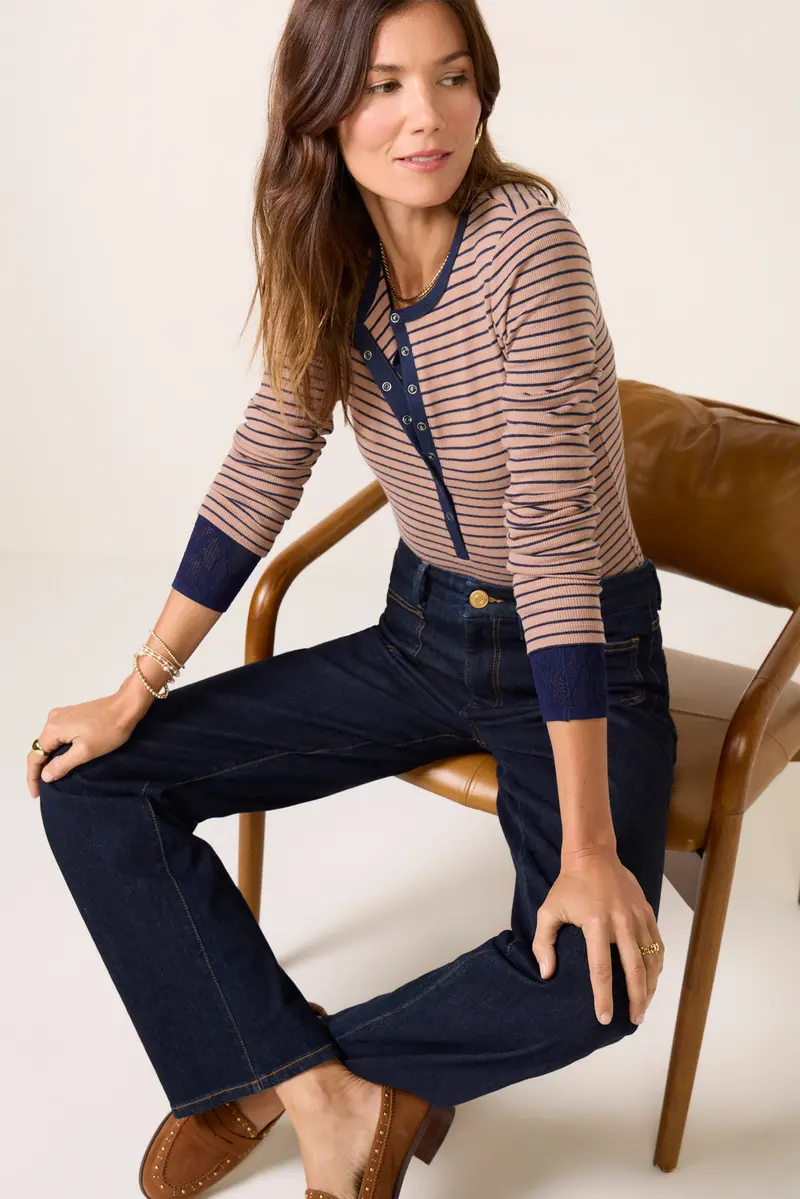 Women's Stella Stripe Henley Top 1