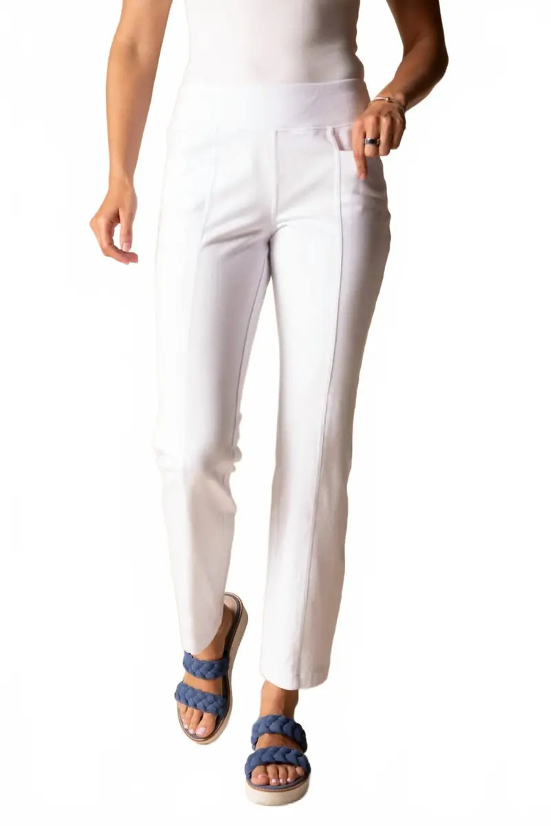 Women's Stonewash Cotton Knits Seamed Pocket Pant In White 1