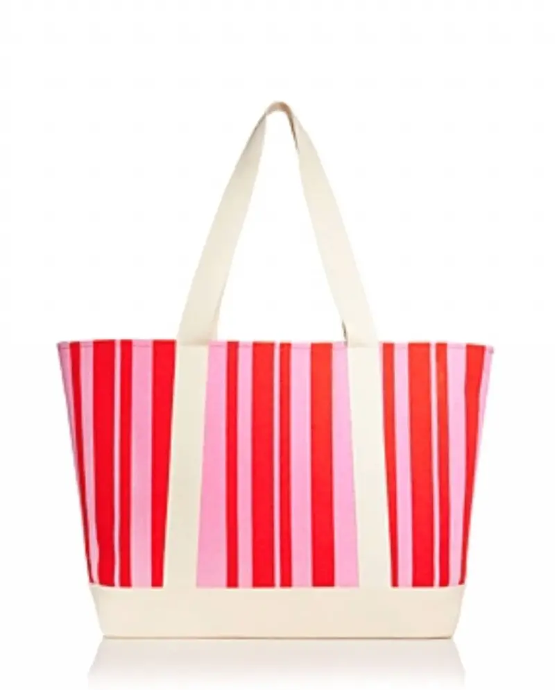 Women's Striped Tote Bag In Red And Pink 1