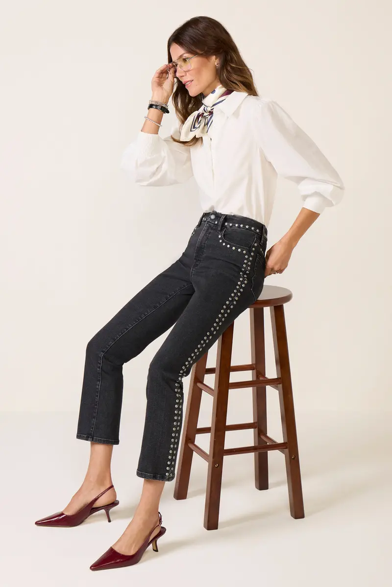 Women's Studded Legs Straight Jean 1