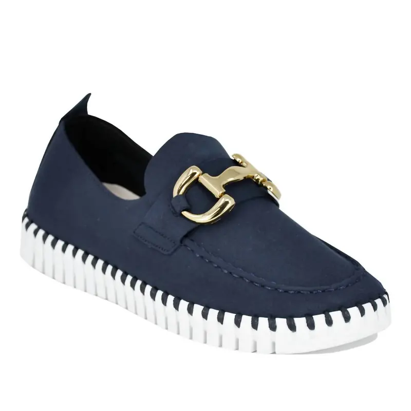 Women's Suede Slip On Buckle Sneakers In Dark Indigo 1