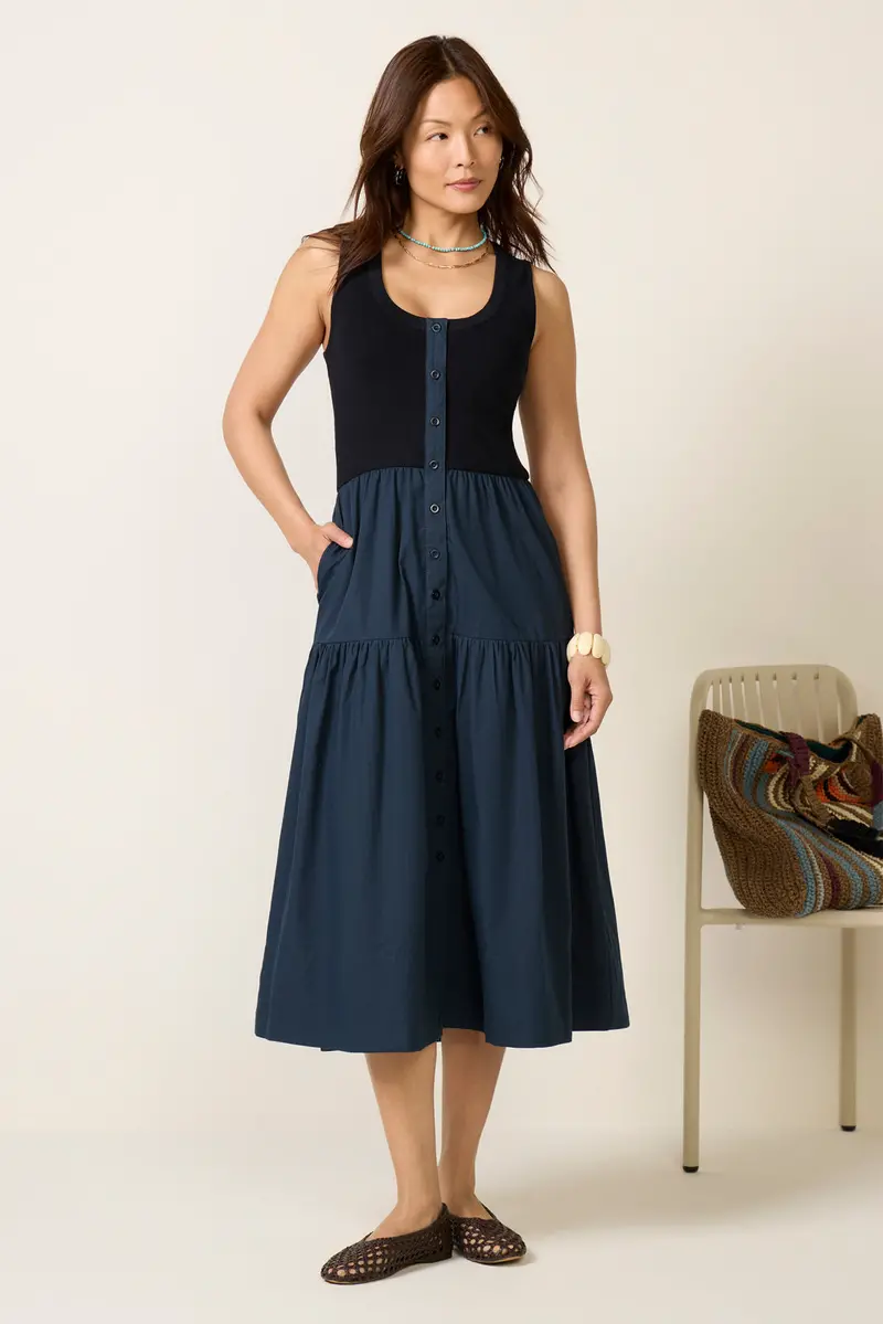 Women's Susannah Scoop Neck Twofer Midi Dress 1