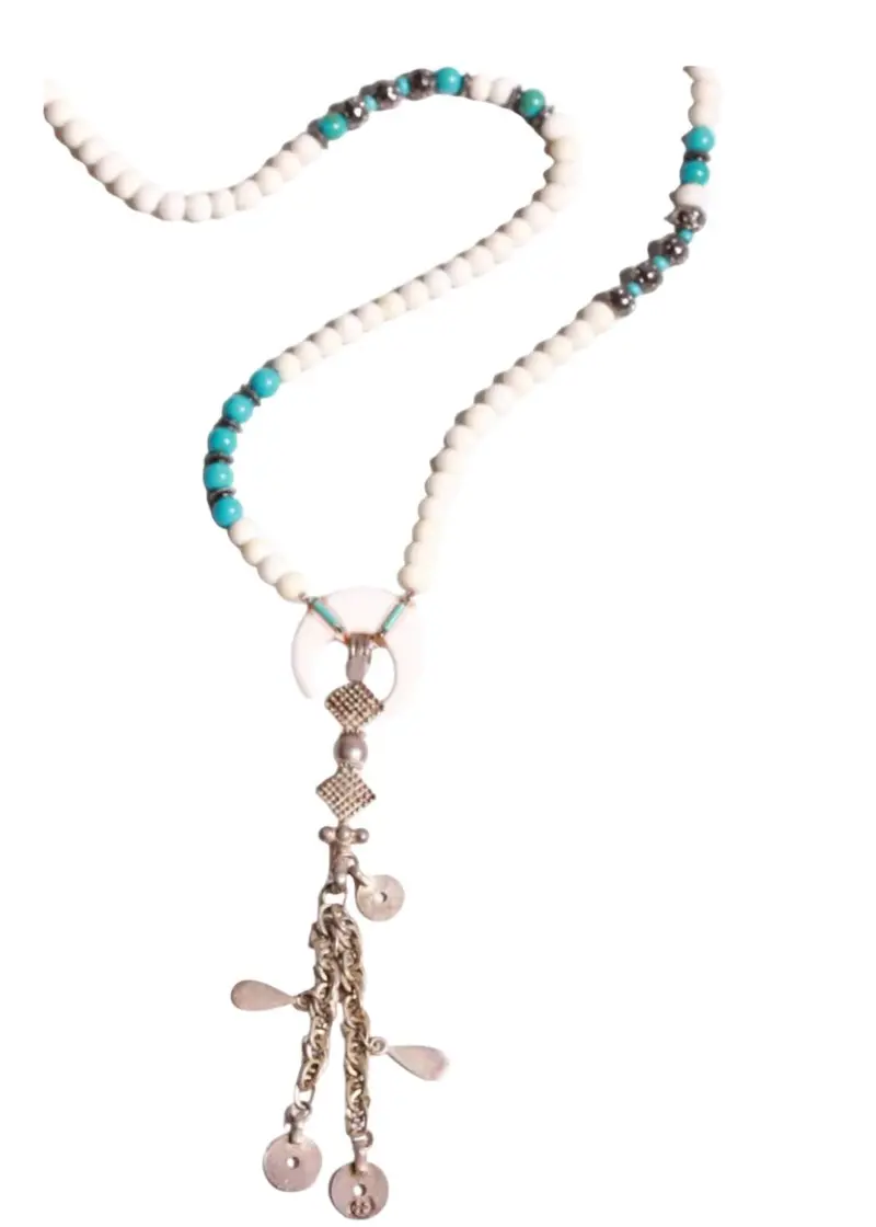 Women's Tassel Necklace In White Bone Mix 1
