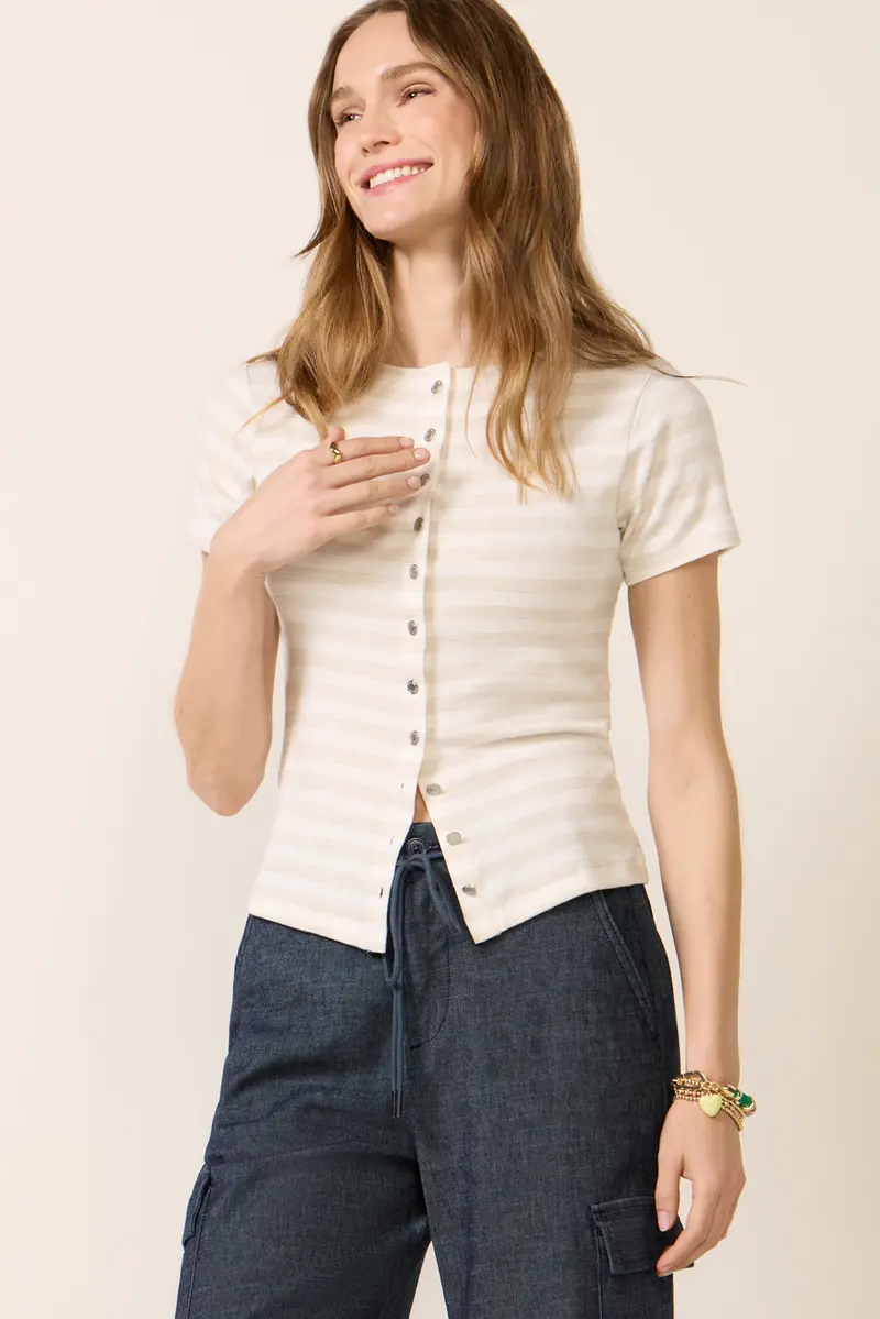 Women's The Knit Stripe Button T-Shirt 1
