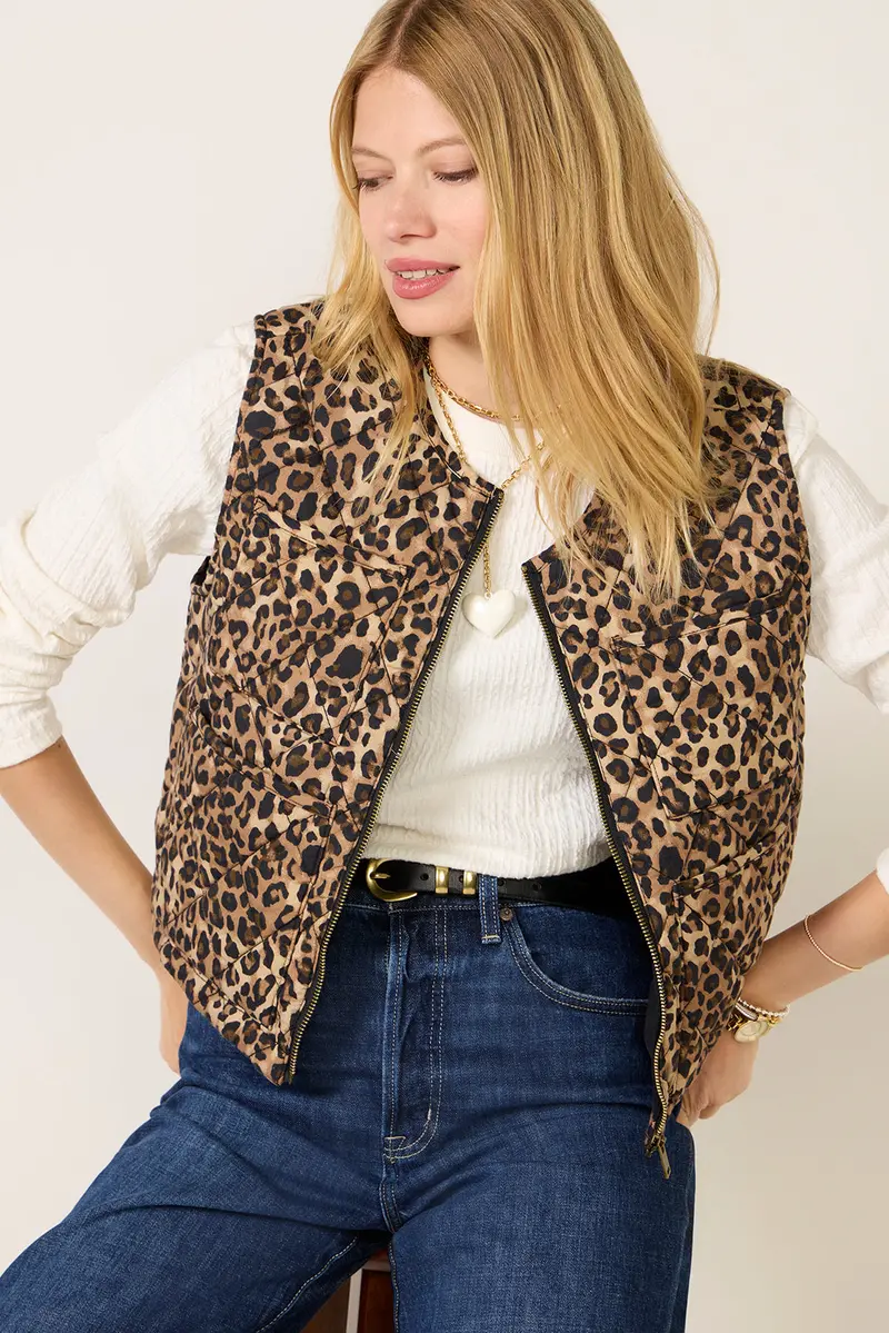 Women's Theo Quilted Leopard Vest 1