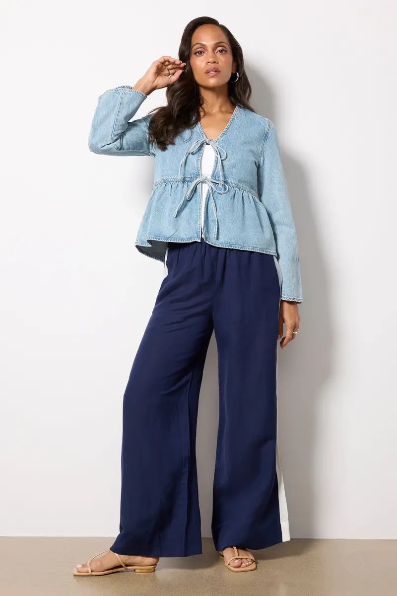 Women's Tie Front Denim Jacket 1