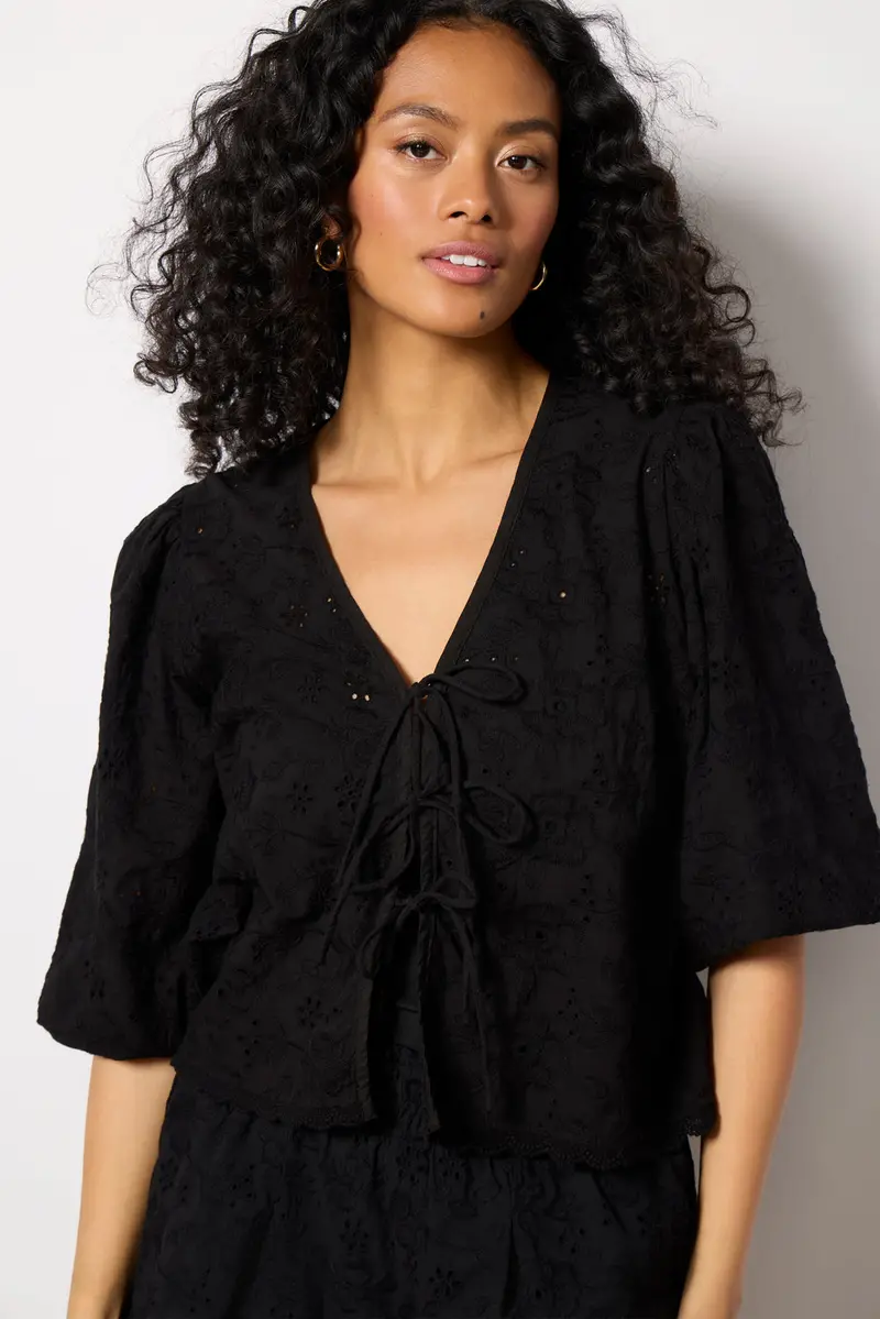Women's Tie Front Eyelet Top 1