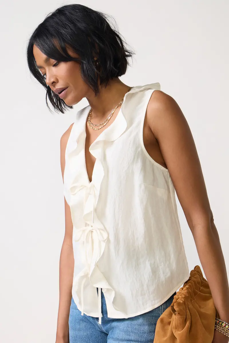Women's Tie Front Ruffle Tank Top 1