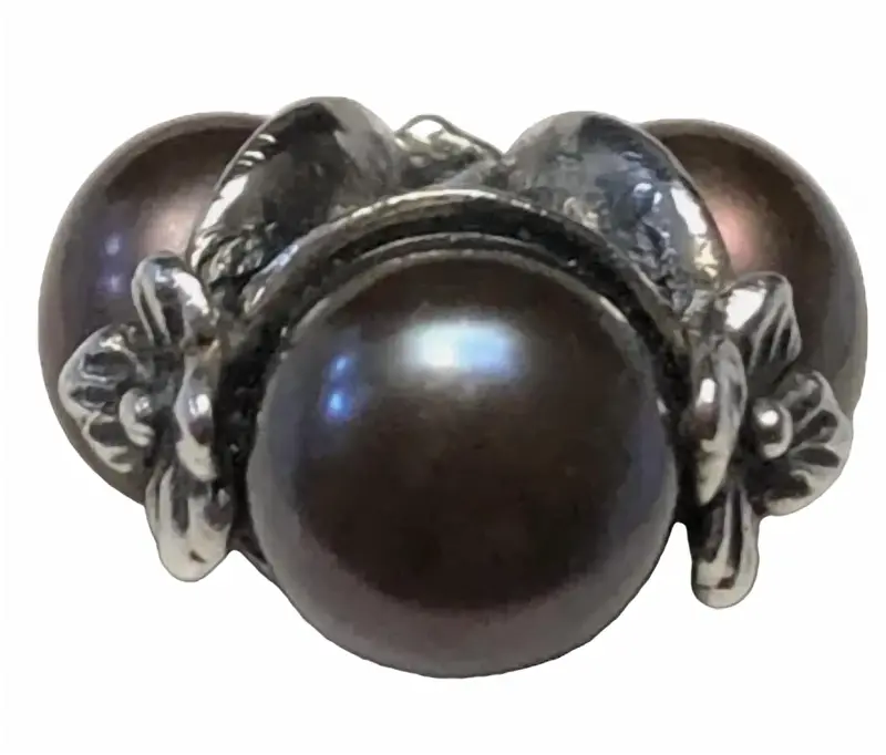 Women's Triple Pearl Bead Charm In Black 1