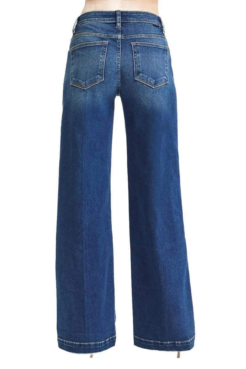 Women's Tummy Control Mid Rise Wide Jeans In Blue 2